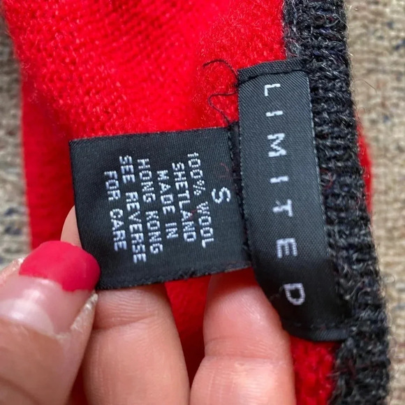 Limited 100% Wool Red Black Trim Sweater Cardigan Button Front Knit Women Size S - Picture 4 of 7